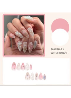 JOSQUEWNN Fake Nails,Artistic Gem-Embedded Butterfly Wearable Armor,Medium Fake Acrylic Nails With Glue Kit  - Image 2