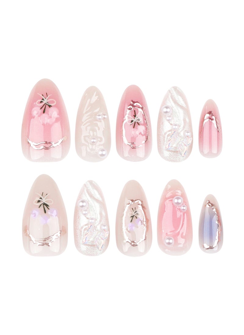 JOSQUEWNN - Fake Nails,Artistic Gem-Embedded Butterfly Wearable Armor,Medium Fake Acrylic Nails With Glue Kit - Image 1