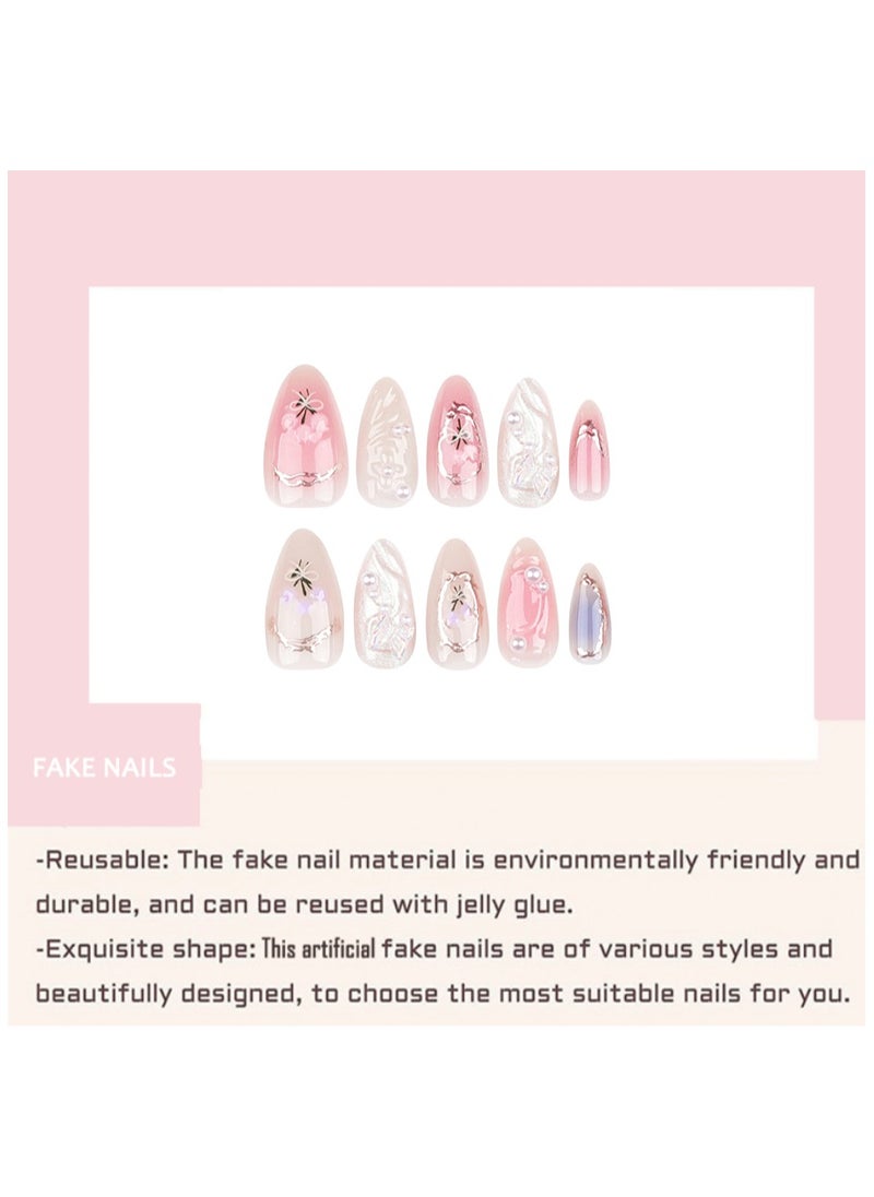JOSQUEWNN - Fake Nails,Artistic Gem-Embedded Butterfly Wearable Armor,Medium Fake Acrylic Nails With Glue Kit - Image 1