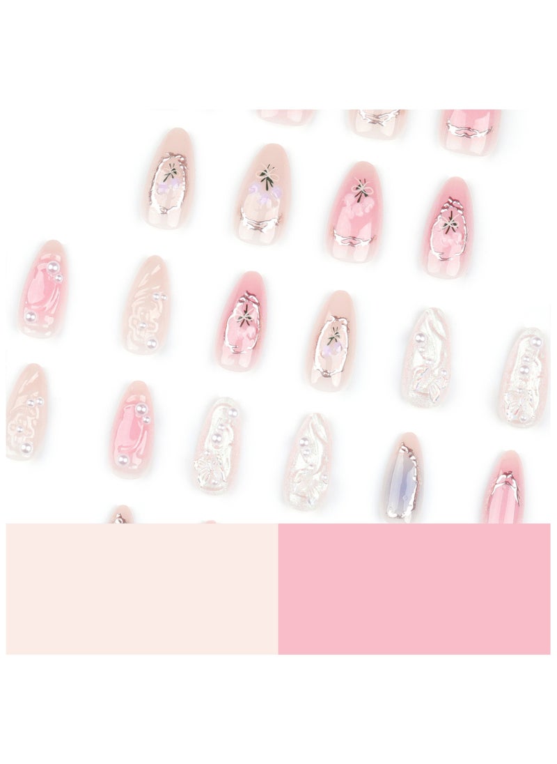 JOSQUEWNN - Fake Nails,Artistic Gem-Embedded Butterfly Wearable Armor,Medium Fake Acrylic Nails With Glue Kit - Image 1