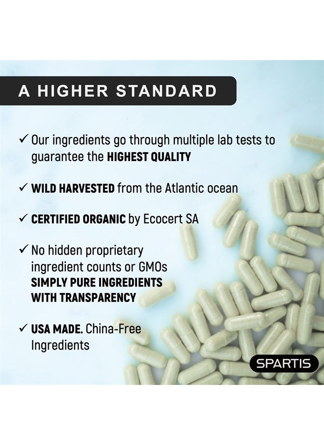 SPARTIS - Organic Sea Moss Capsules 2250mg Wildcrafted Irish Sea Moss Burdock Root Bladderwrack Supplement Super Food Immune Support Prebiotic Thyroid Gut Skin & Joint Health Raw SeaMoss Pills & Powder 180ct - Image 1