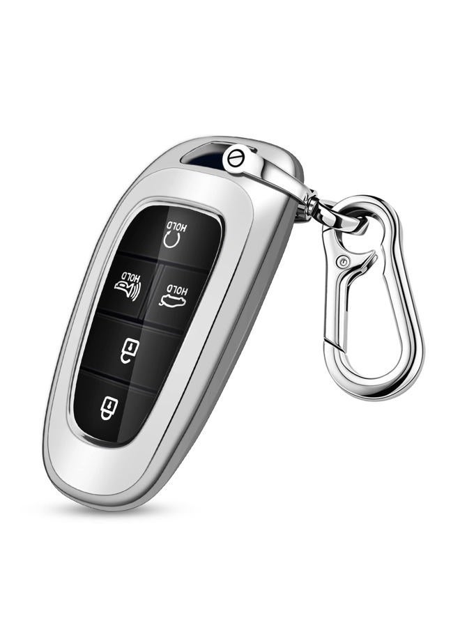 QBUC for Hyundai Key fob Cover,Soft TPU 360 Degree Car Key Case Protector with Keychain Compatible with 2022 2021 2020 Hyundai Sonata Santa fe Tucson Keyless Entry 3/4/5/7 Buttons Smart Key,silver - Image 1