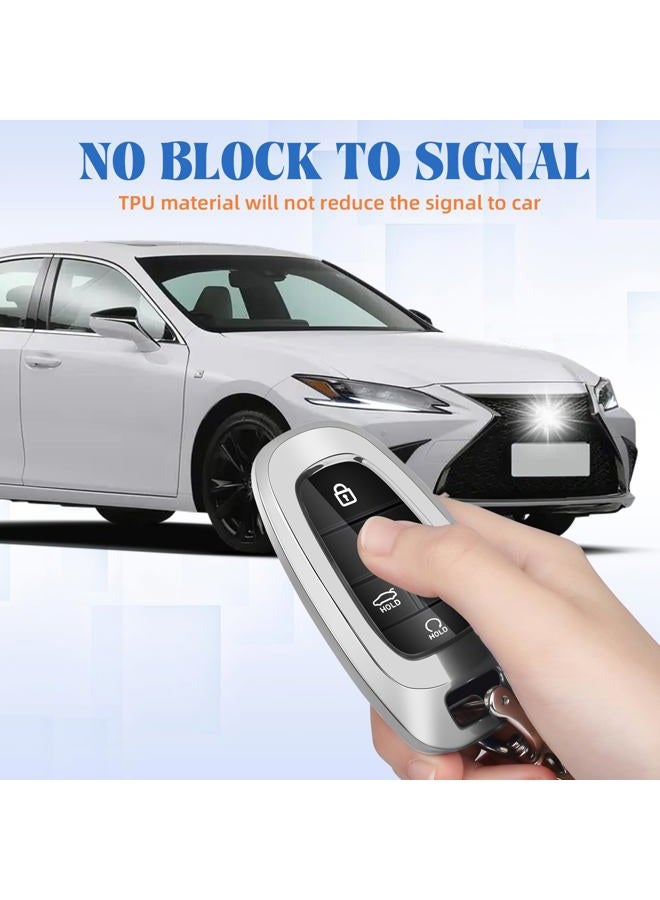 QBUC for Hyundai Key fob Cover,Soft TPU 360 Degree Car Key Case Protector with Keychain Compatible with 2022 2021 2020 Hyundai Sonata Santa fe Tucson Keyless Entry 3/4/5/7 Buttons Smart Key,silver - Image 4