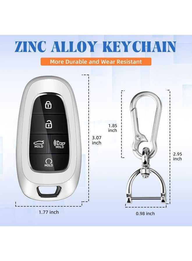 QBUC for Hyundai Key fob Cover,Soft TPU 360 Degree Car Key Case Protector with Keychain Compatible with 2022 2021 2020 Hyundai Sonata Santa fe Tucson Keyless Entry 3/4/5/7 Buttons Smart Key,silver - Image 3
