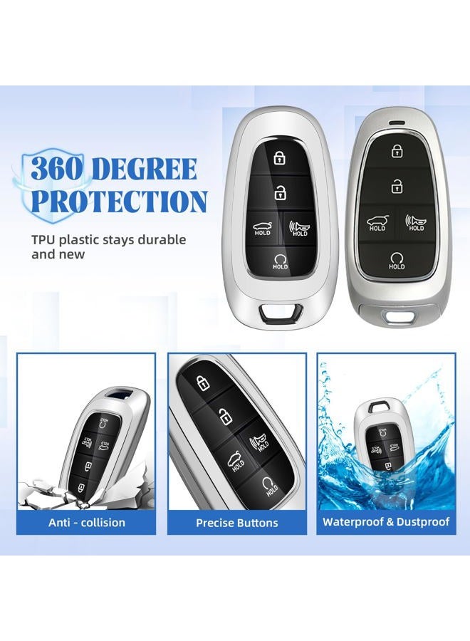 QBUC for Hyundai Key fob Cover,Soft TPU 360 Degree Car Key Case Protector with Keychain Compatible with 2022 2021 2020 Hyundai Sonata Santa fe Tucson Keyless Entry 3/4/5/7 Buttons Smart Key,silver - Image 5