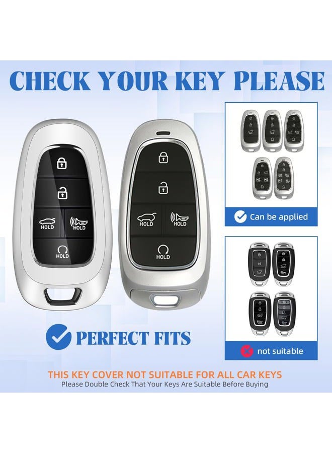 QBUC for Hyundai Key fob Cover,Soft TPU 360 Degree Car Key Case Protector with Keychain Compatible with 2022 2021 2020 Hyundai Sonata Santa fe Tucson Keyless Entry 3/4/5/7 Buttons Smart Key,silver - Image 2