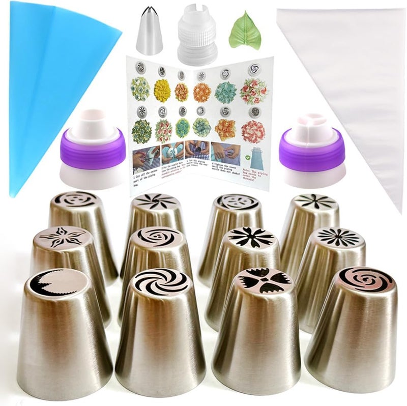 GEMLON Russian Piping Tips Set, 48PCS Flower Piping Tips for Cake Decorating Large Frosting Piping Kit Icing Bags and Tips Set, Pastry Bags and Tips Cupcake Decorating Kit Cookie Baking Supplies and Tools - Image 1