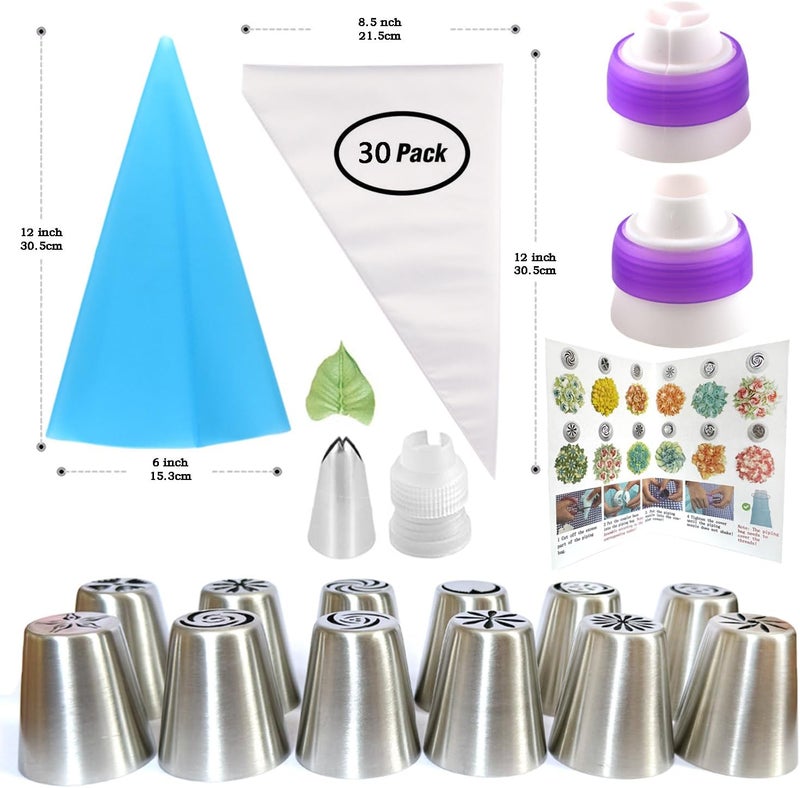 GEMLON Russian Piping Tips Set, 48PCS Flower Piping Tips for Cake Decorating Large Frosting Piping Kit Icing Bags and Tips Set, Pastry Bags and Tips Cupcake Decorating Kit Cookie Baking Supplies and Tools - Image 4