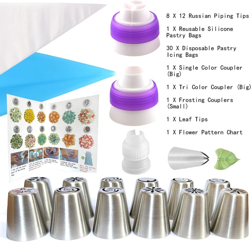 GEMLON Russian Piping Tips Set, 48PCS Flower Piping Tips for Cake Decorating Large Frosting Piping Kit Icing Bags and Tips Set, Pastry Bags and Tips Cupcake Decorating Kit Cookie Baking Supplies and Tools - Image 2