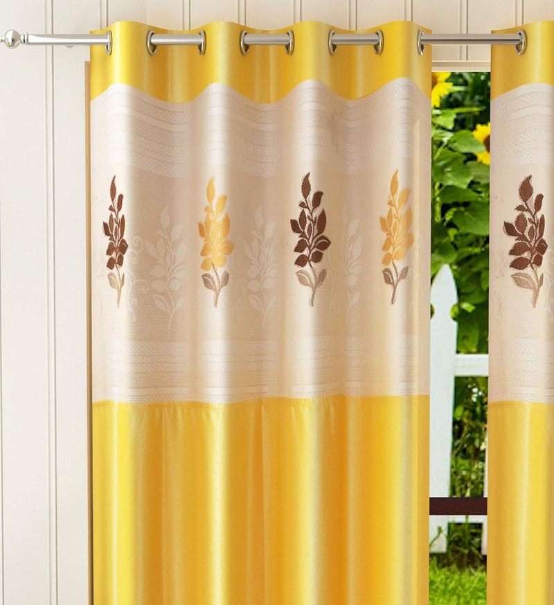 LaVichitra 2 Piece Premium Door Curtain with Floral Net 7ft Yellow - Image 2
