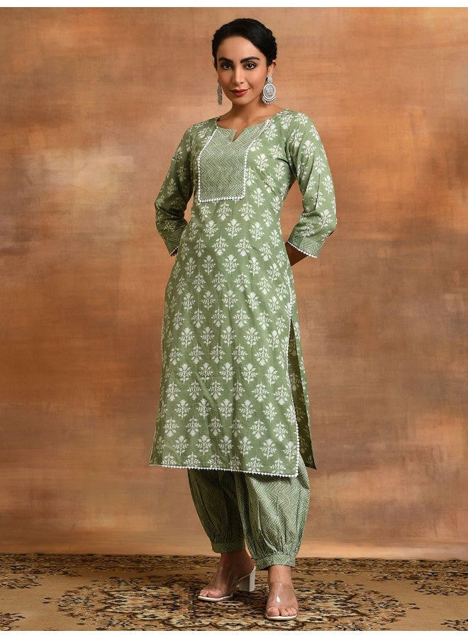 AKS Ethnic Motifs Printed Pure Cotton Kurta with Palazzos - Image 1