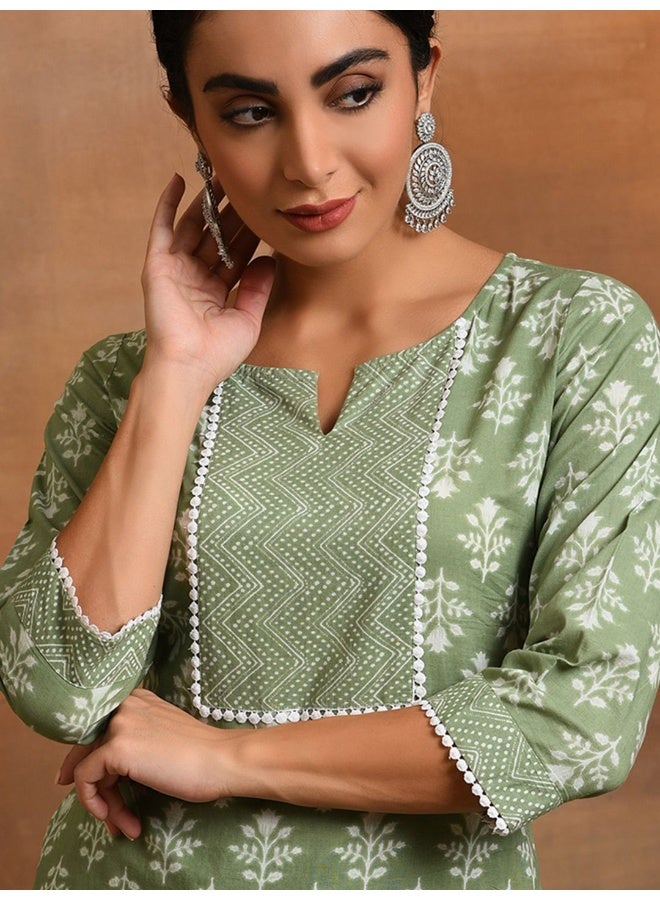 AKS Ethnic Motifs Printed Pure Cotton Kurta with Palazzos - Image 2