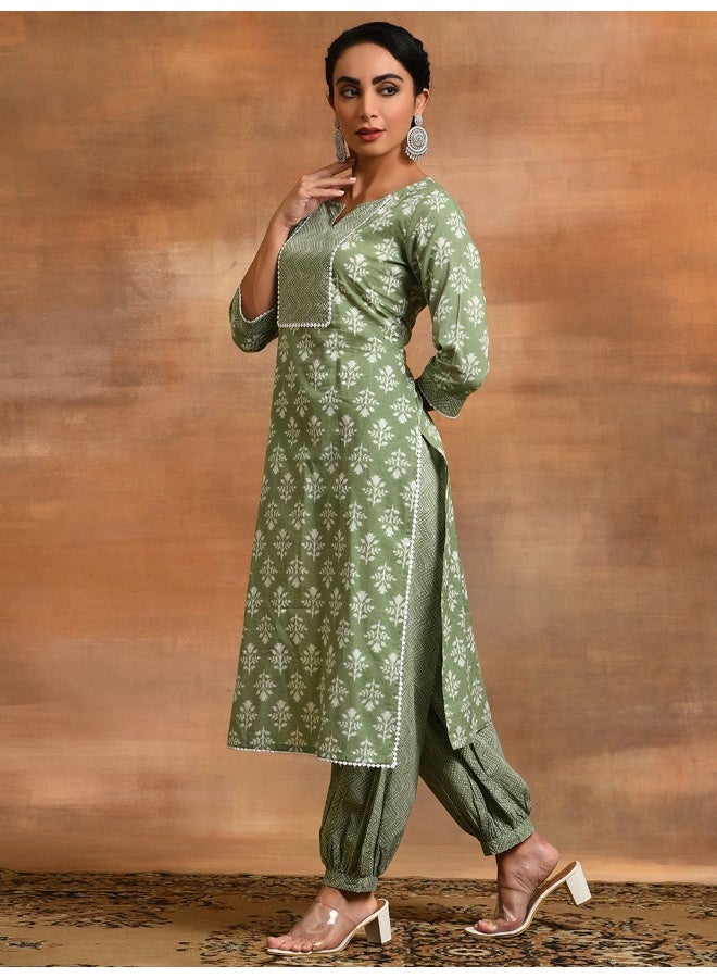 AKS Ethnic Motifs Printed Pure Cotton Kurta with Palazzos - Image 4