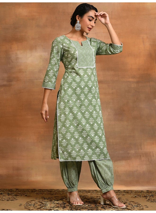 AKS Ethnic Motifs Printed Pure Cotton Kurta with Palazzos - Image 5
