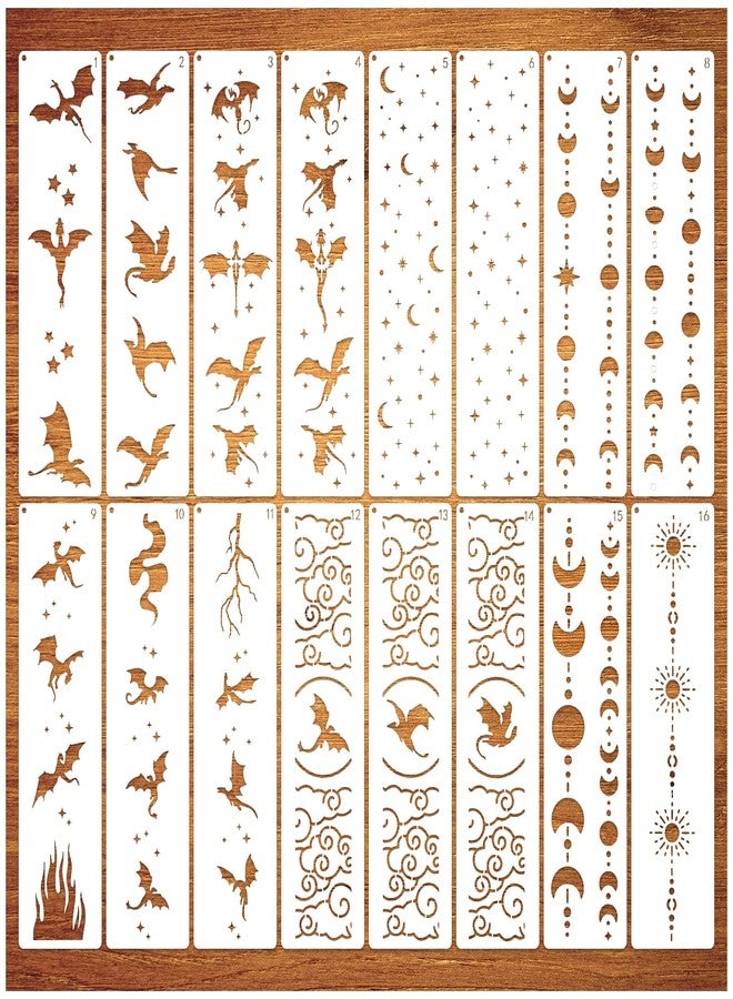 MYJMN Border Stencils for Painting Moon Star Dragon Book Edge Background Template Paint Stencils for Painting on Wood Burning Art Craft Canvas Furniture Wall(book16) - Image 1