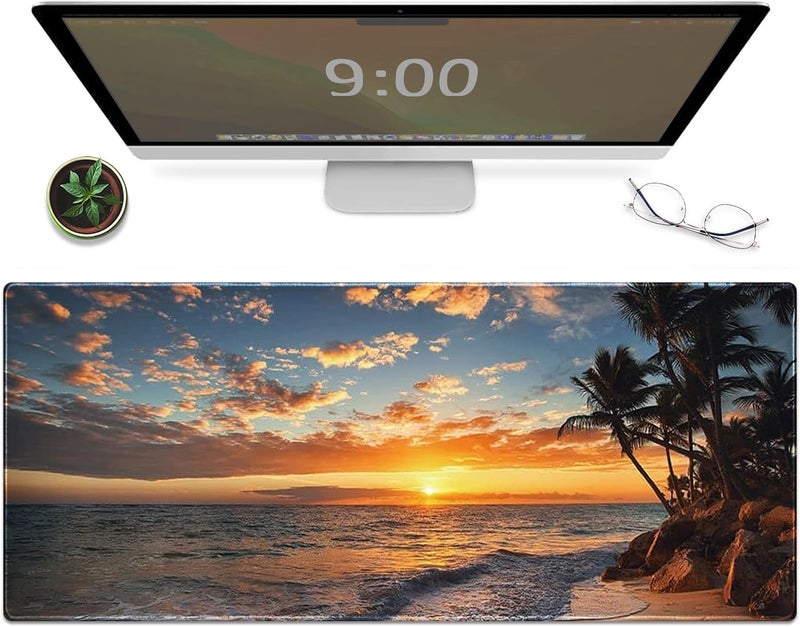 Galdas Gaming Mouse Pad XXL XL Large Mouse Pad Mat Long Extended Mousepad Desk Pad Non-Slip Rubber Mice Pads Stitched Edges Thin Pad (31.5x11.8x0.12 Inch)-Sunset Beach - Image 1