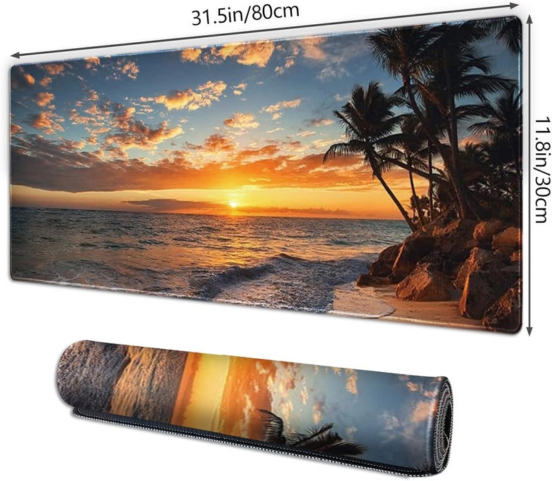 Galdas Gaming Mouse Pad XXL XL Large Mouse Pad Mat Long Extended Mousepad Desk Pad Non-Slip Rubber Mice Pads Stitched Edges Thin Pad (31.5x11.8x0.12 Inch)-Sunset Beach - Image 2