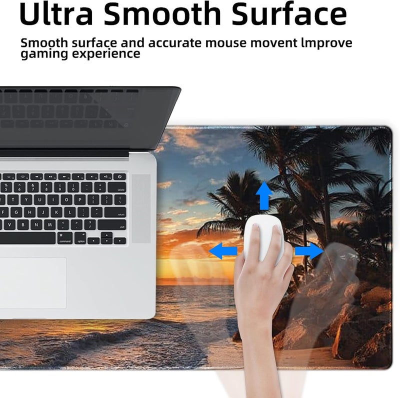 Galdas Gaming Mouse Pad XXL XL Large Mouse Pad Mat Long Extended Mousepad Desk Pad Non-Slip Rubber Mice Pads Stitched Edges Thin Pad (31.5x11.8x0.12 Inch)-Sunset Beach - Image 5