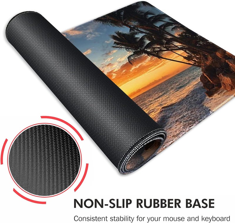 Galdas Gaming Mouse Pad XXL XL Large Mouse Pad Mat Long Extended Mousepad Desk Pad Non-Slip Rubber Mice Pads Stitched Edges Thin Pad (31.5x11.8x0.12 Inch)-Sunset Beach - Image 4