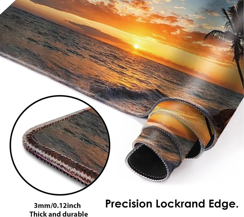 Galdas Gaming Mouse Pad XXL XL Large Mouse Pad Mat Long Extended Mousepad Desk Pad Non-Slip Rubber Mice Pads Stitched Edges Thin Pad (31.5x11.8x0.12 Inch)-Sunset Beach - Image 3