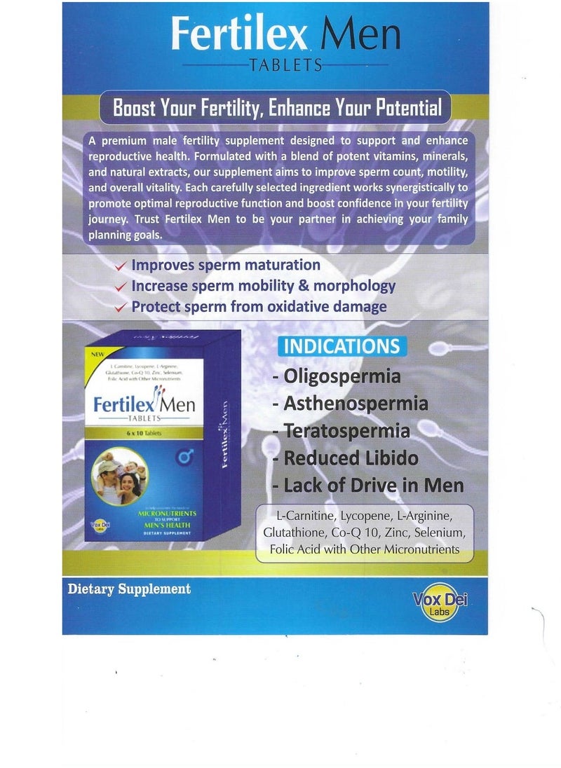 Vox Dei Labs Fertilex Men Tablets - 60 Tablets | Enriched with L-Carnitine, Lycopene, L-Arginine, Glutathione, CoQ10, Zinc, Selenium, Folic Acid & Micronutrients  - Image 3