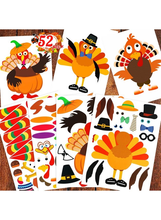 Moon Boat 52pcs Thanksgiving Crafts for Kids, Make-A-Turkey Stickers Party Games/Favors/Supplies(Small Size) - Image 1