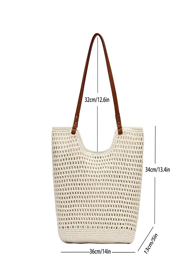 Bototack Straw Beach Tote Bag for Women - Large Summer Crochet Beach Bag, Boho Woven Shoulder Handbags for Vacation Travel, Beige, Large - Image 5