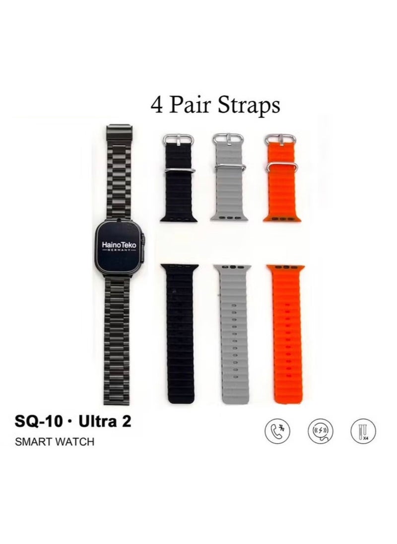 Haino Teko - Haino Teko Germany SQ10 Ultra 2 AMOLED Display Smart Watch With 4 Spair Strap and Wireless Charger for Gents and Boys Black - Image 1