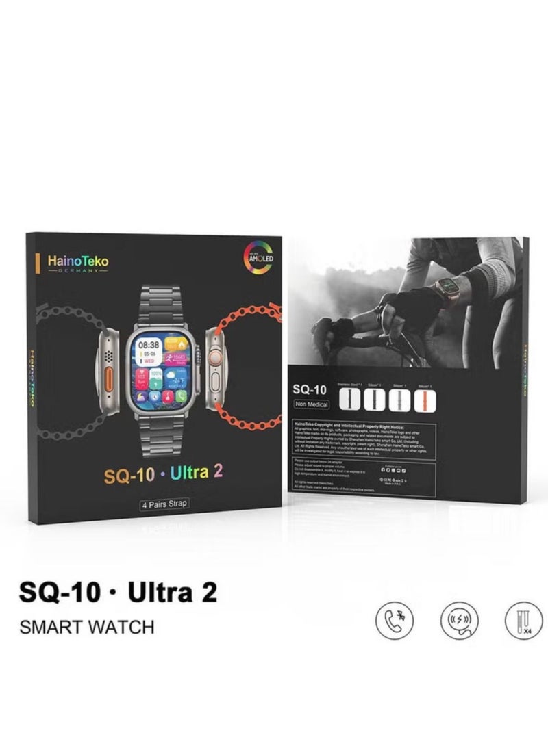 Haino Teko - Haino Teko Germany SQ10 Ultra 2 AMOLED Display Smart Watch With 4 Spair Strap and Wireless Charger for Gents and Boys Black - Image 1