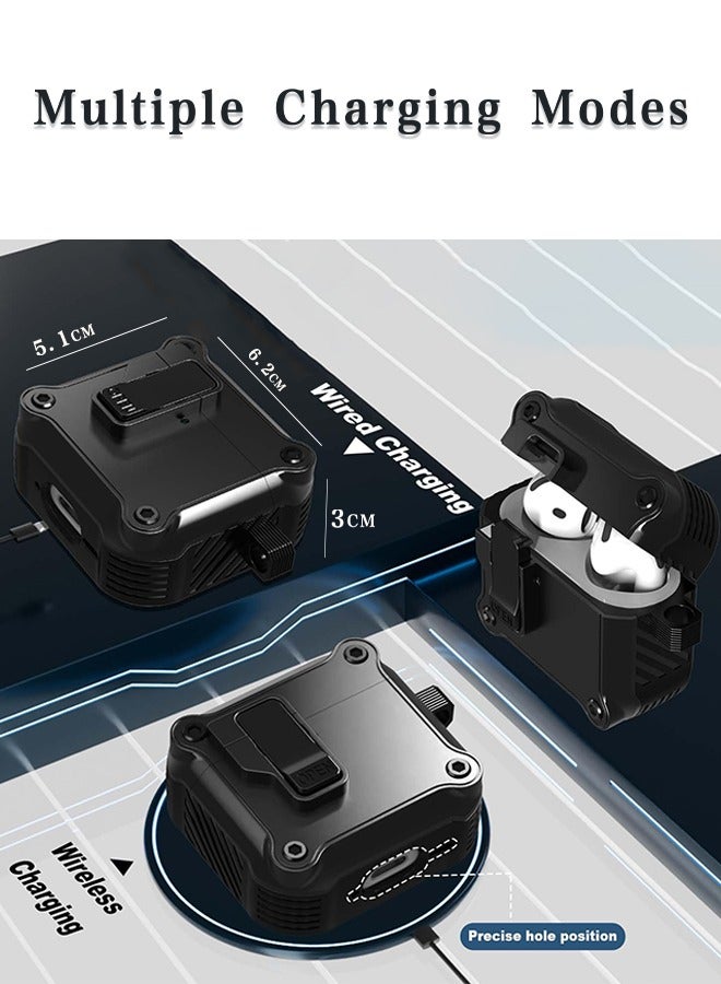 جراب قفل لسماعات AirPods 4 (2024)، غطاء حماية آمن مقاوم للصدمات متوافق مع ملحقات جراب AirPods من الجيل الرابع مع سلسلة مفاتيح/حزام (أسود) - Image 4