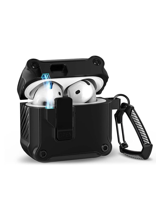 جراب قفل لسماعات AirPods 4 (2024)، غطاء حماية آمن مقاوم للصدمات متوافق مع ملحقات جراب AirPods من الجيل الرابع مع سلسلة مفاتيح/حزام (أسود) - Image 1