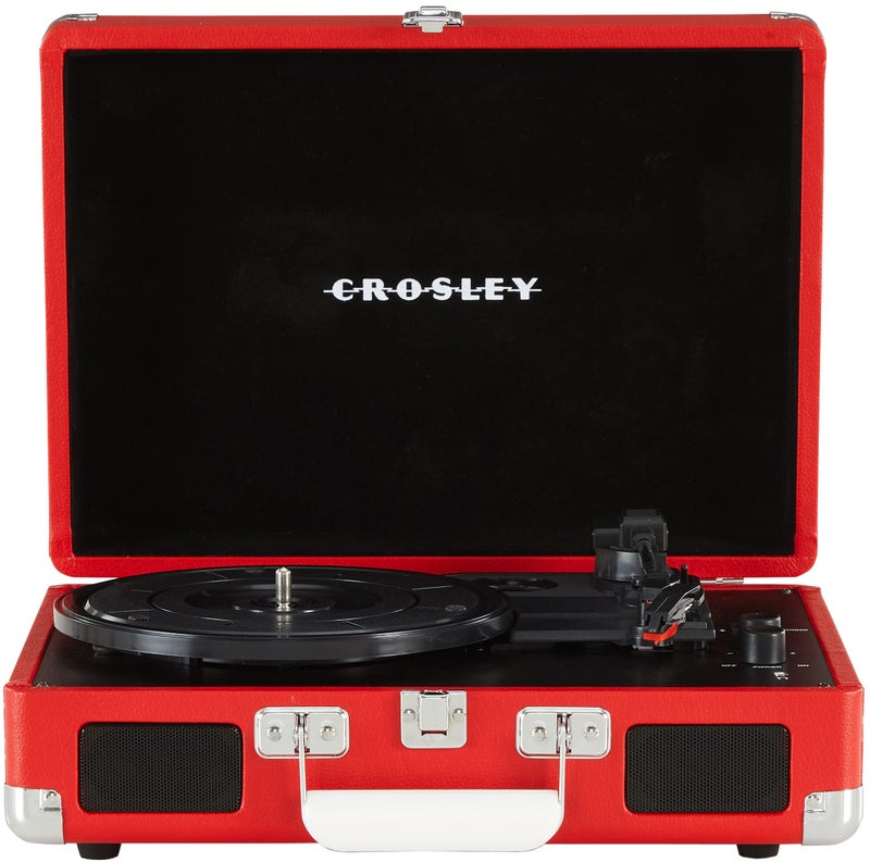 Crosley CR8005DP-RE1 Cruiser Plus Vintage 3-Speed Bluetooth in/Out Suitcase Vinyl Record Player Turntable, Red - Image 1