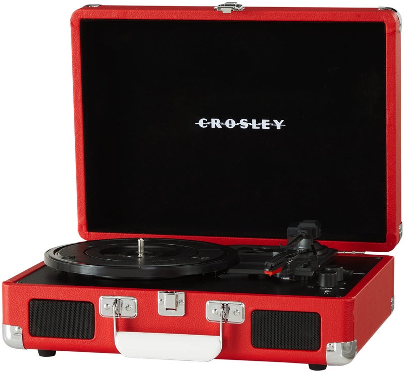 Crosley CR8005DP-RE1 Cruiser Plus Vintage 3-Speed Bluetooth in/Out Suitcase Vinyl Record Player Turntable, Red - Image 3