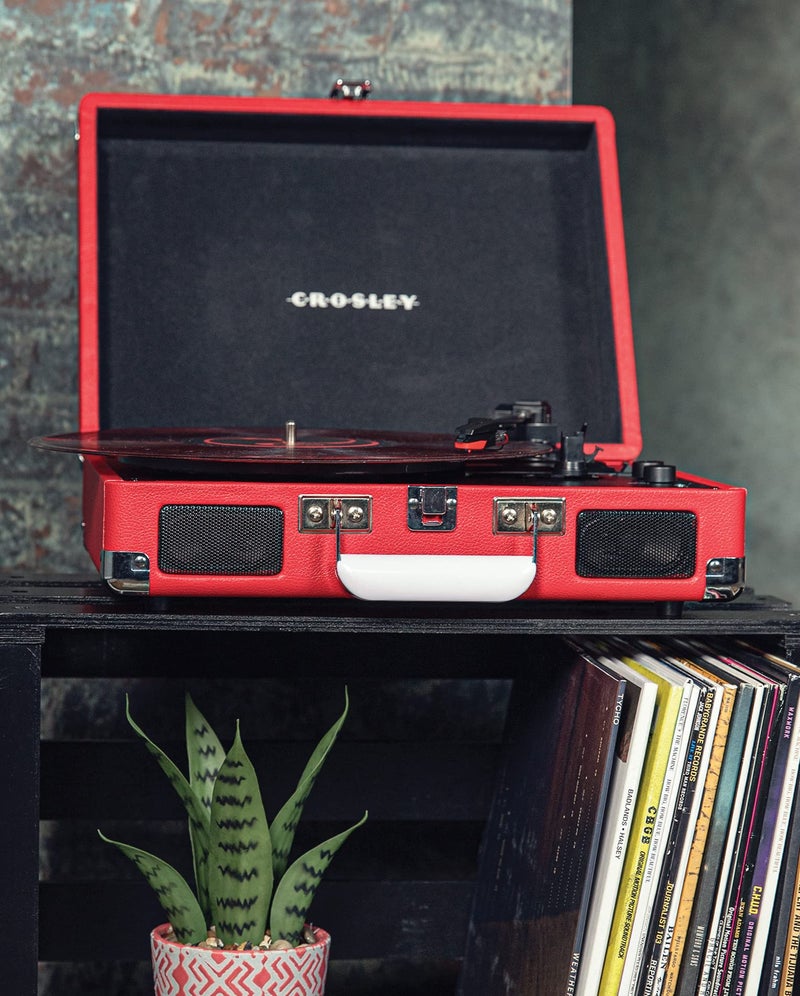 Crosley CR8005DP-RE1 Cruiser Plus Vintage 3-Speed Bluetooth in/Out Suitcase Vinyl Record Player Turntable, Red - Image 2