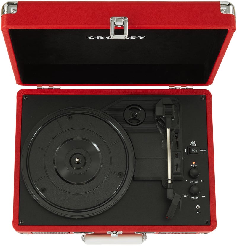 Crosley CR8005DP-RE1 Cruiser Plus Vintage 3-Speed Bluetooth in/Out Suitcase Vinyl Record Player Turntable, Red - Image 4