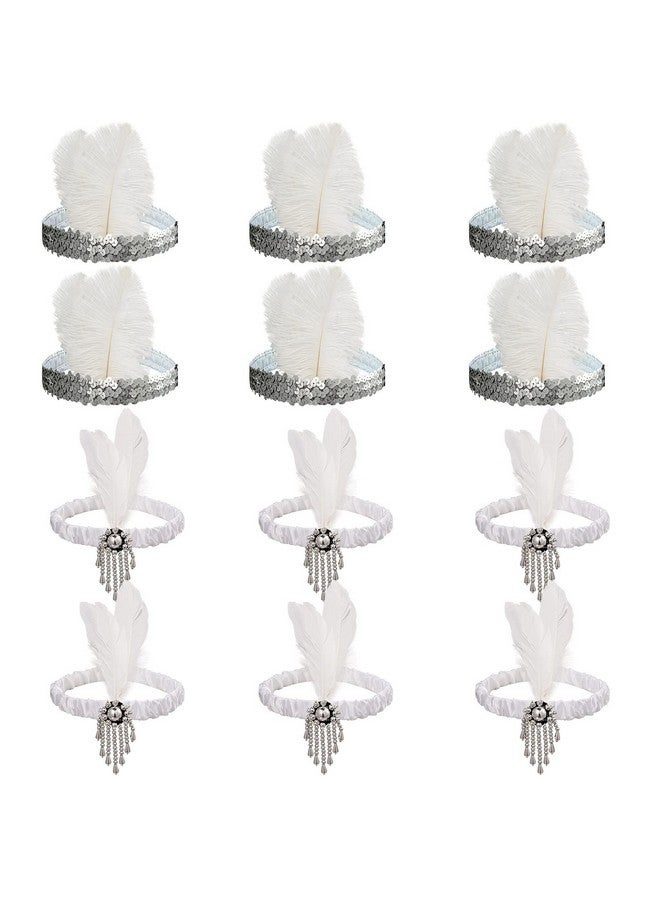 Tongcloud 12Pcs 1920S Flapper Headband Costume Flapper Headpiece For Women Feather Headband For Gatsby Theme Party (White) - Image 1