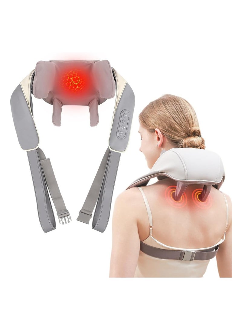 جهاز تدليك الرقبة والكتفين مع الحرارة لتخفيف التوتر واستهداف نقاط الوخز بالإبر، رأس تدليك كبير جدًا بتصميم قابل للارتداء مثالي لتخفيف الألم واسترخاء العضلات وتقليل التوتر - Image 1