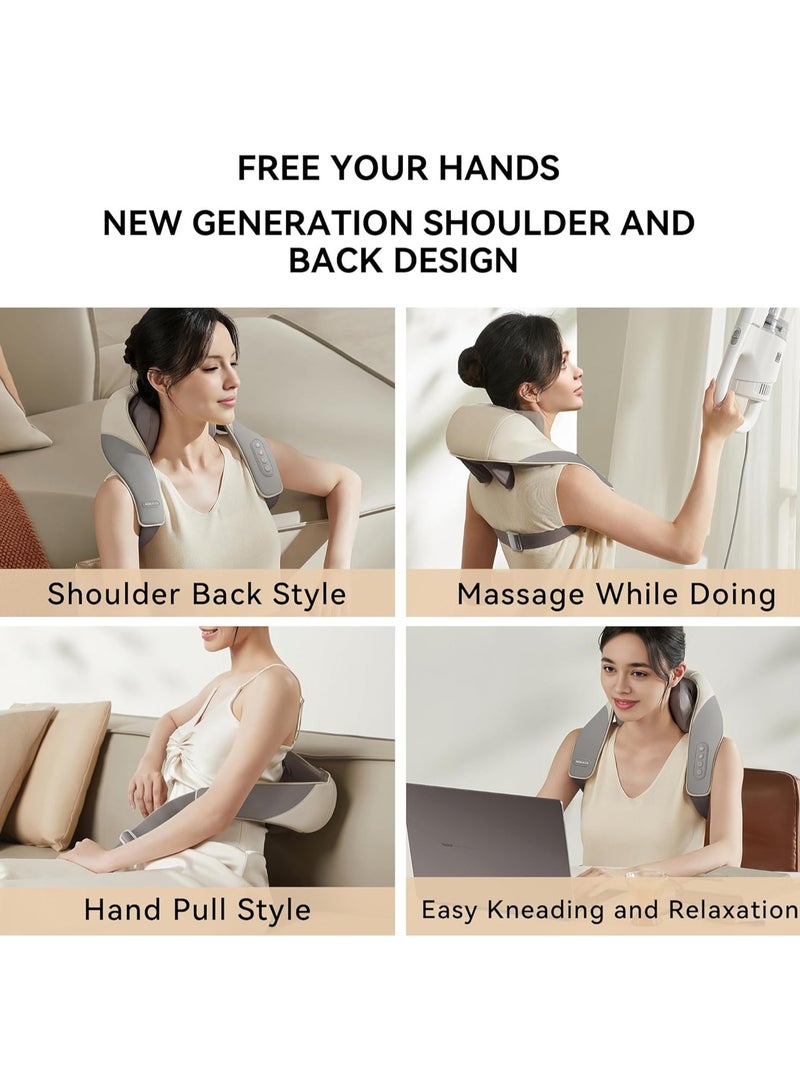 جهاز تدليك الرقبة والكتفين مع الحرارة لتخفيف التوتر واستهداف نقاط الوخز بالإبر، رأس تدليك كبير جدًا بتصميم قابل للارتداء مثالي لتخفيف الألم واسترخاء العضلات وتقليل التوتر - Image 4