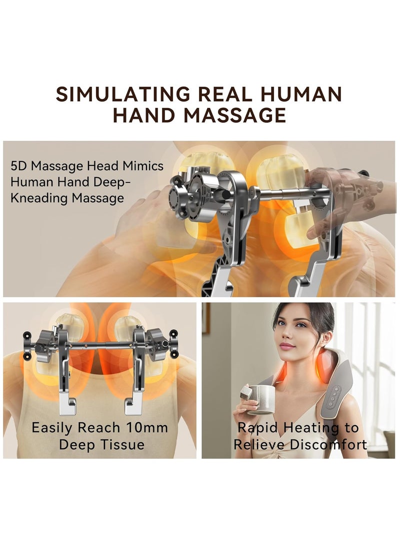 جهاز تدليك الرقبة والكتفين مع الحرارة لتخفيف التوتر واستهداف نقاط الوخز بالإبر، رأس تدليك كبير جدًا بتصميم قابل للارتداء مثالي لتخفيف الألم واسترخاء العضلات وتقليل التوتر - Image 5