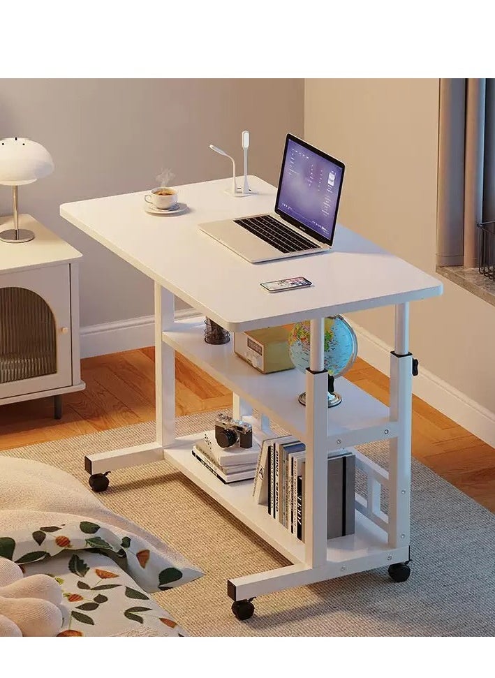 Home Office Desk With Adjustable Height Of Shelves, Portable Small Computer Desk With Rollers, Stable And Durable （White 80*40 cm）