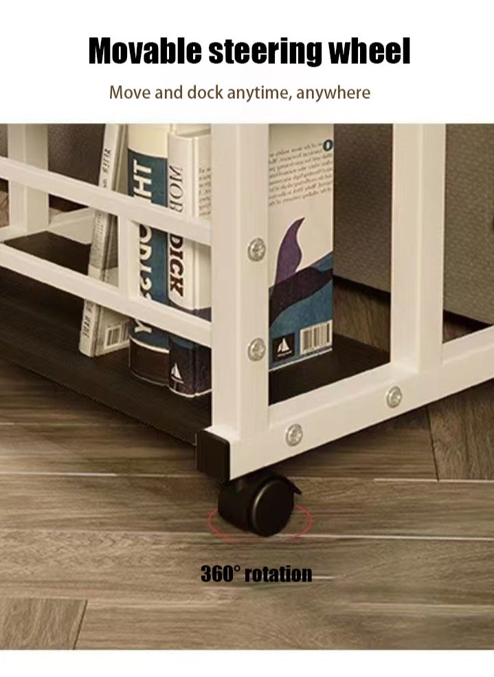 Home Office Desk With Adjustable Height Of Shelves, Portable Small Computer Desk With Rollers, Stable And Durable （White 80*40 cm）