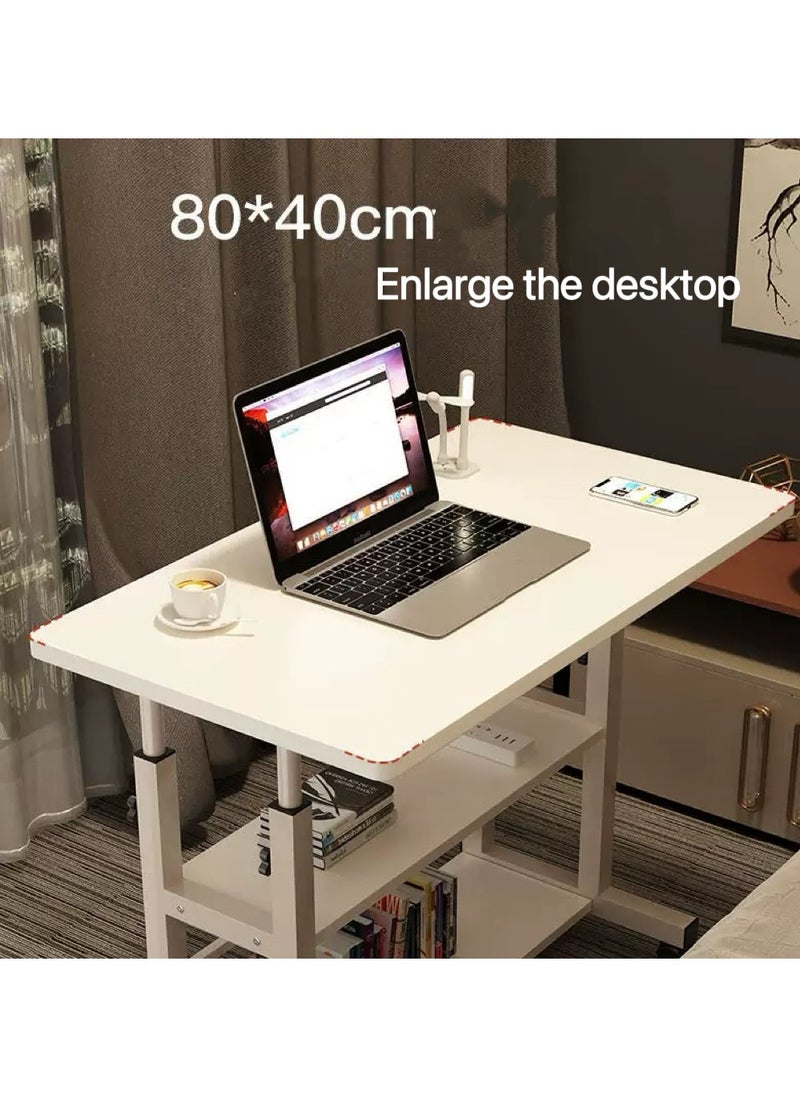 Home Office Desk With Adjustable Height Of Shelves, Portable Small Computer Desk With Rollers, Stable And Durable （White 80*40 cm）