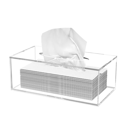 PITBVO Acrylic Tissue Box Cover, Clear Tissue Box Holder, PITBVO Facial Napkin Dispenser Holder Case Dryer Sheet Holder for Car, Bathroom, Kitchen, Office, Living Room, Home, Laundry, Counter Hotel Use - Image 1