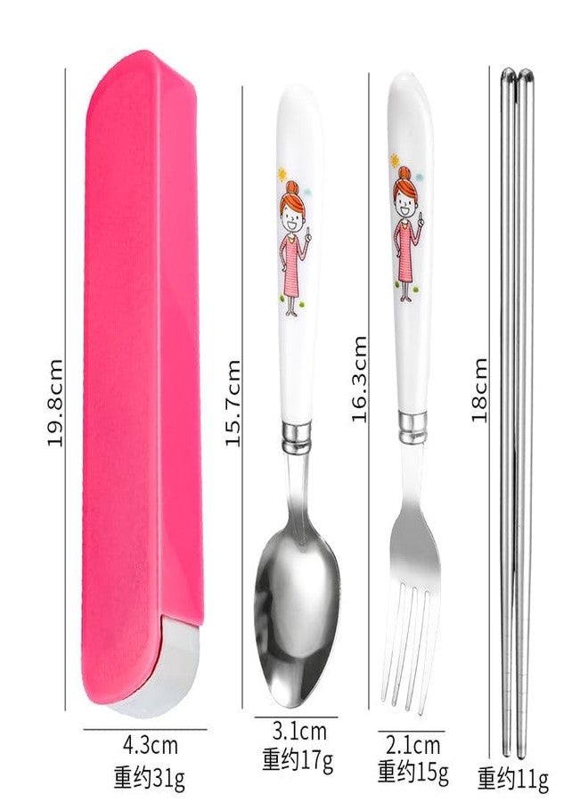 Fennec Mart 4-Piece Kids Cutlery Set Stainless Steel Cartoon Spoon, Fork, Chopsticks with Portable Case Cute Student Gift (Multi Design) - Image 3