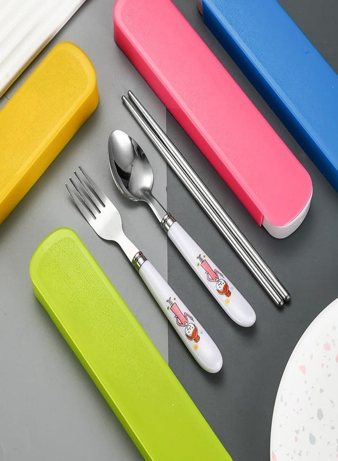Fennec Mart 4-Piece Kids Cutlery Set Stainless Steel Cartoon Spoon, Fork, Chopsticks with Portable Case Cute Student Gift (Multi Design) - Image 5