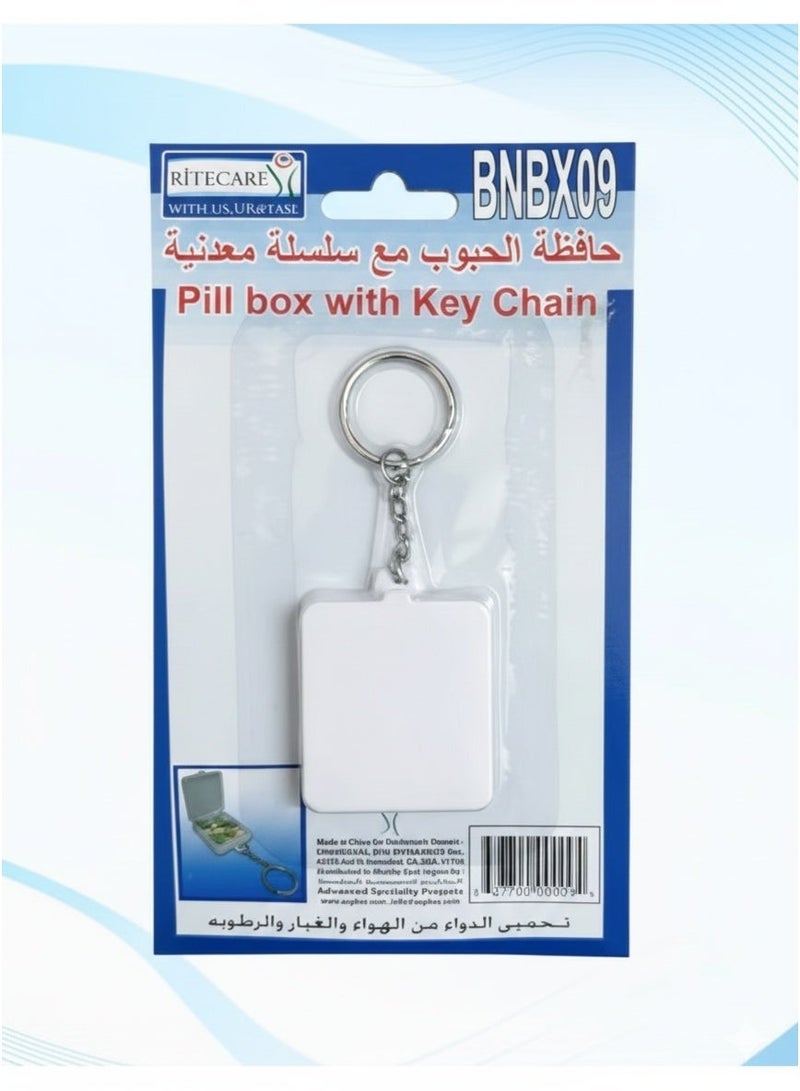 ريت كير علبة حبوب محمولة مع سلسلة مفاتيح | منظم أدوية سفر صغير | حافظة تخزين آمنة للأجهزة اللوحية - BNBX09 - Image 1
