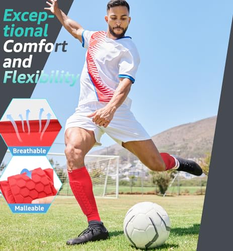HiRui Soccer Shin Guards Shin Pads for Kids Youth Adult, Calf Compression Sleeve with Honeycomb Pads, Support for Shin Splint Baseball Boxing Kickboxing MTB, Lightweight(1PAIR) (Red, Small) - Image 4
