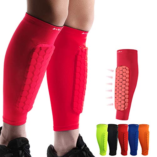 HiRui Soccer Shin Guards Shin Pads for Kids Youth Adult, Calf Compression Sleeve with Honeycomb Pads, Support for Shin Splint Baseball Boxing Kickboxing MTB, Lightweight(1PAIR) (Red, Small) - Image 1