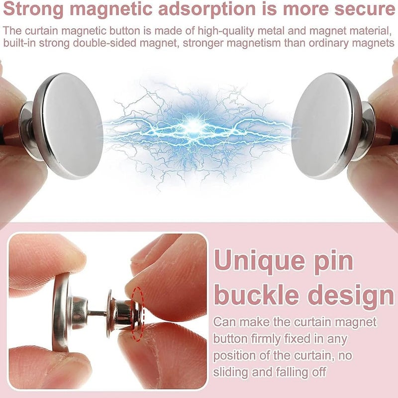 RIVOM RIVOM 4 Pair Curtain Magnets Closure Button Metal Magnetic Curtain Button Curtain Magnetic Holdback Button Drapery Magnetic Button to Keep Curtain Closed for Home Bedroom Office Curtain Draperies - Image 3