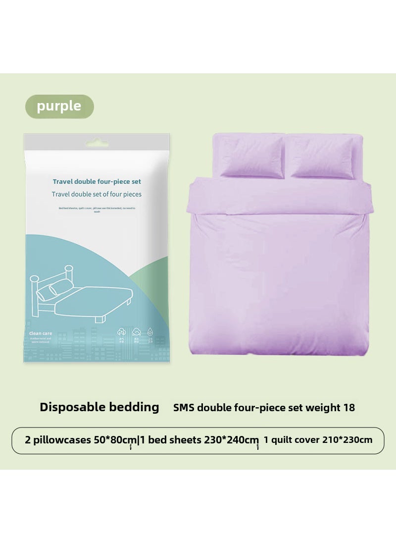 Generic Disposable 4-Piece Bedding Set Thickened for Travel Double purple four-piece set 